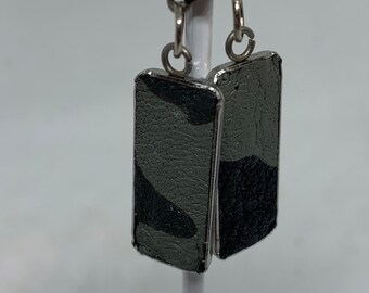 Cammy grey black camo leather earring - No two are alike!