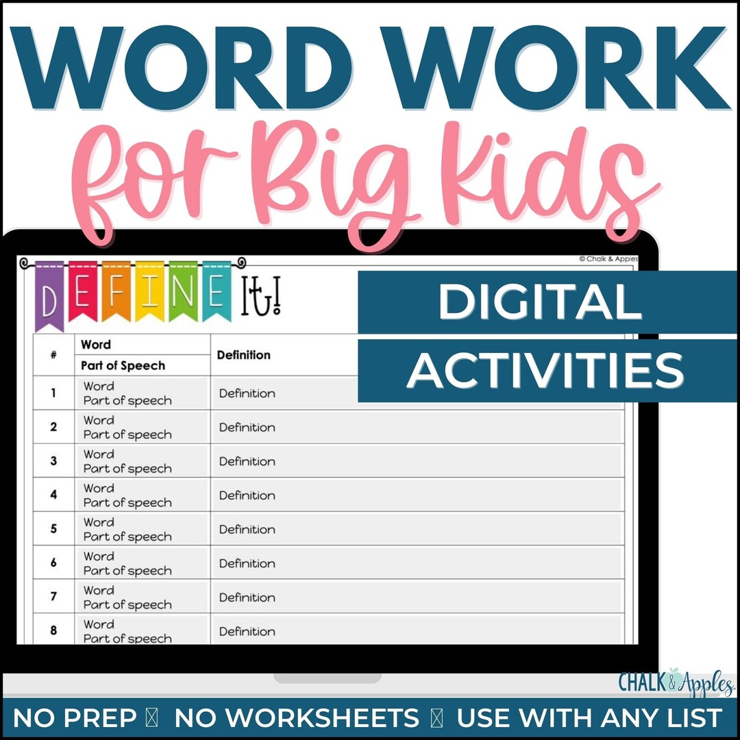 Digital Vocabulary Activities & Graphic Organizers Word Work Etsy