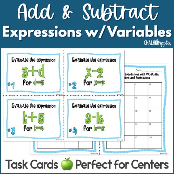 Expressions with Variables Task Cards (Add & Subtract)