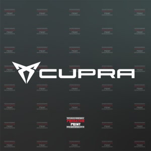 Puede incluir: Logotipo CUPRA blanco con un diseño de flecha estilizado sobre un fondo gris oscuro. El texto "PREDATOR PRINT" está en rojo en la parte inferior de la imagen.