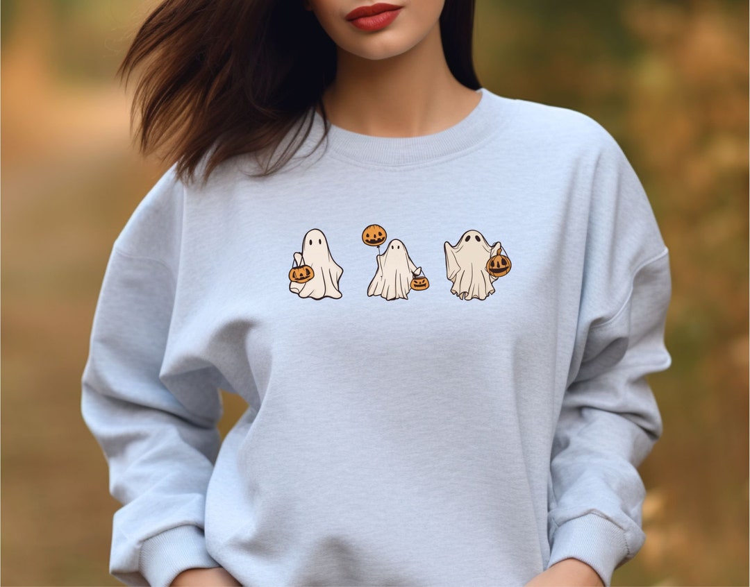 Halloween Floral Ghost Print Sweatshirt Cute Long Sleeve - Temu Canada