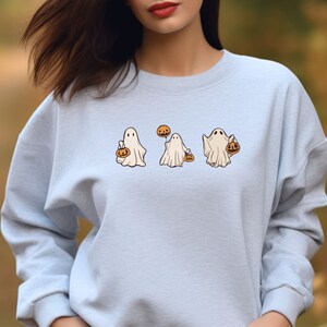 Sheet Ghost Halloween, Three Ghosts Trick or Treating, Halloween Pumpkin Buckets, Unisex Crewneck Sweatshirt