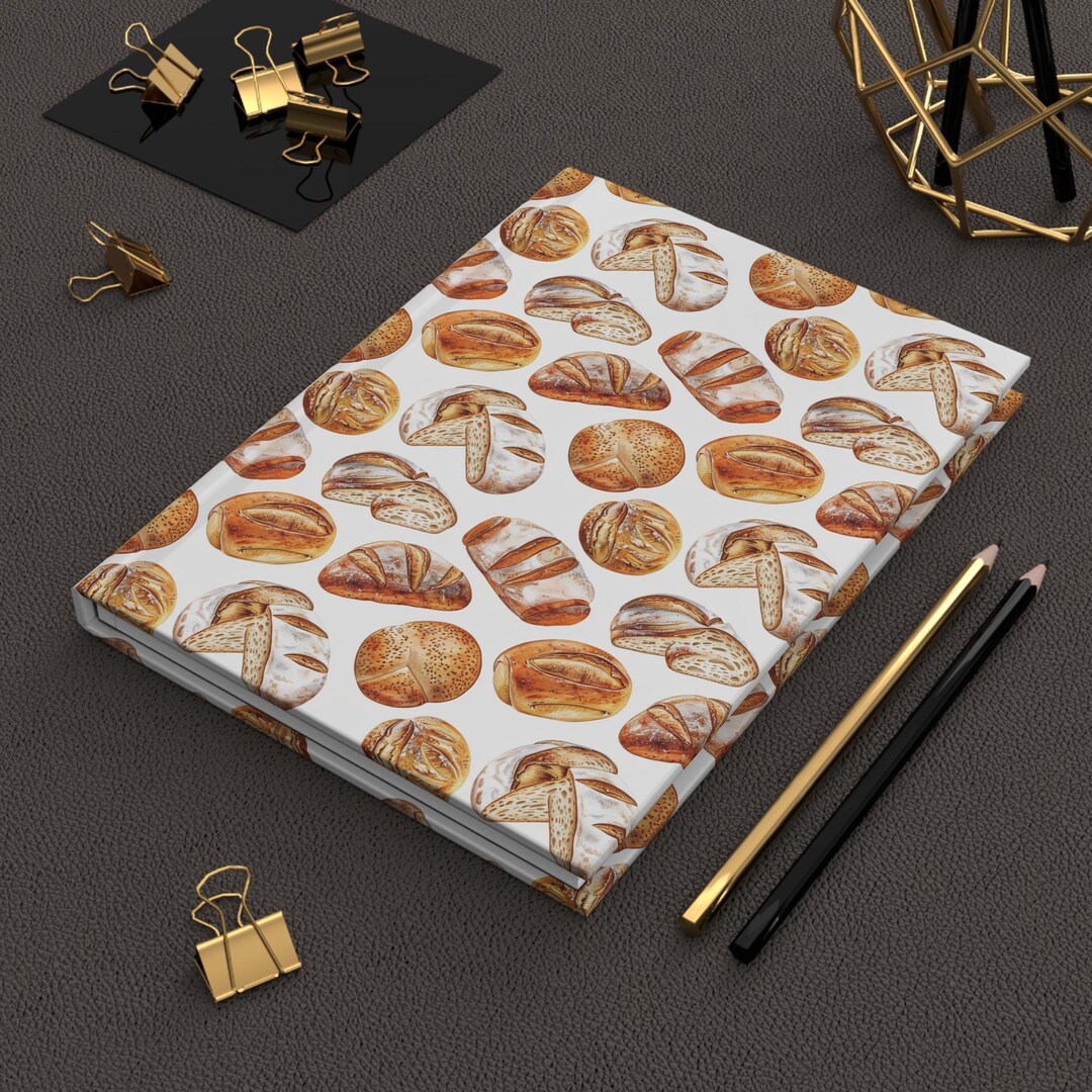 Matte Cover Journal Hardcover Journal Matte, Watercolor Sourdough Bread Pattern, Sketchbook ...