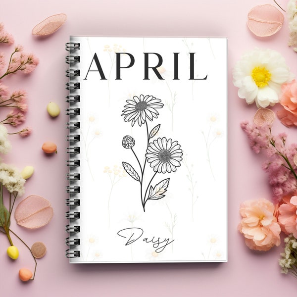 Floral Daisy Notebook, April Birth Flower Journal, Gift For Gardners