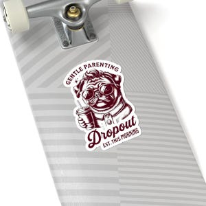 Stickers, retro mopshond zacht ouderschap drop-out koffieliefhebber decor, kiss-cut stickervel, laptop sticker, planner accessoires, schattig huisdier dagboek