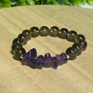 Amethyst Smoky Quartz Gemstone Bracelet