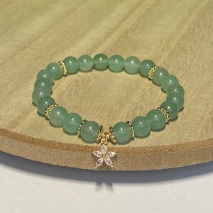 Green Aventurine Flower Charm Gemstone Bracelet