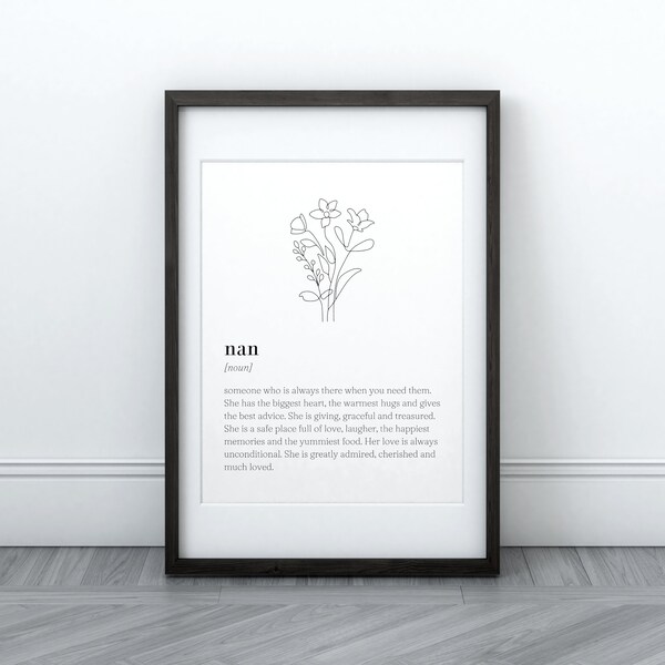 Nan Definition Print, Printable Art, Instant Download, Quote Print, Minimalist Print, Nan Gift, Wall Art, Mothers Day Gift, Grandmother Gift