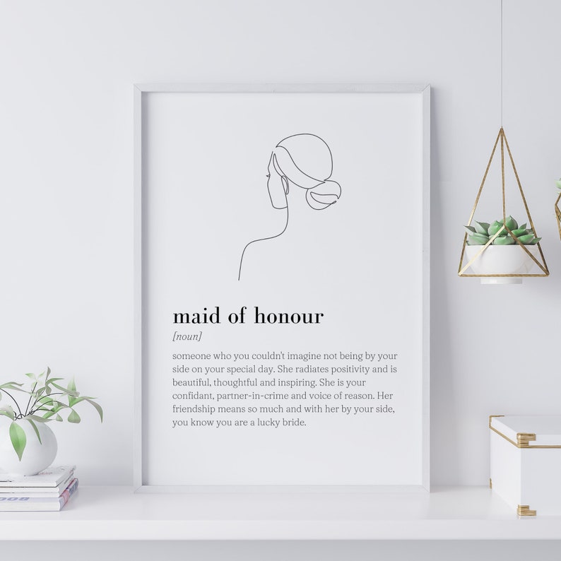 Maid of Honour Definition Printable Art Instant Download Etsy