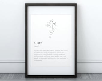 Sister Definition Print, Printable Art, Instant Download, Quote Print, Minimalist Print, Modern Art, Sister Gift, Wall Art, Gift For Sister