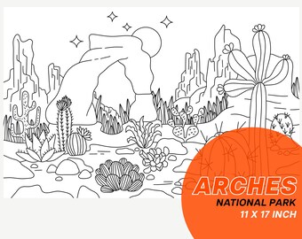 INSTANT DOWNLOAD! - Arches National Park Coloring Page, Printable Coloring Page, Nature, Tropical