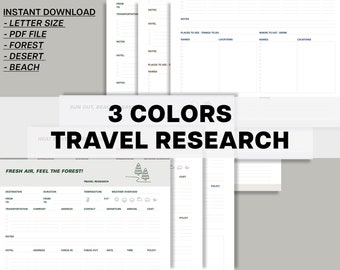 INSTANT DOWNLOAD - Travel Planners, Travel research, Minimal planners, trip planners, Travel research, Letter Planners