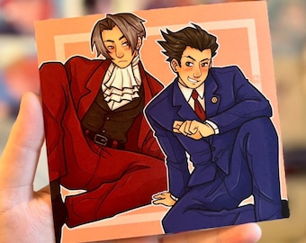 Ace Attorney Lawyers Mini Print - Miles & Phoenix Inspired Anime Game Artwork