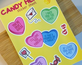 Candy Hearts Vinyl Sticker Sheet