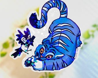 Derpy Tiger Holographic Vinyl Sticker - K-Pop Demon Hunters Inspired Animal Sticker