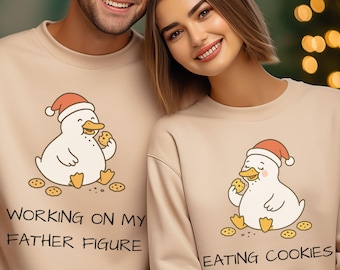 Christmas Pregnancy Announcement Shirt, Couples Baby Reveal Ideas, Pregnant Mom Sweater, Pregnant Eating for Two Sweatshirt, Father Figure