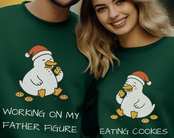 Christmas Pregnancy Announcement Shirt, Couples Baby Reveal Ideas, Pregnant Mom Sweater, Pregnant Eating for Two Sweatshirt, Father Figure