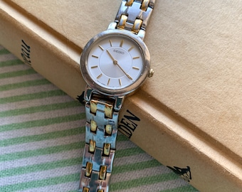 Vintage Seiko Ladies Quartz Watch – Two Tone Silver & Gold – New Battery – Excellent Working Condition