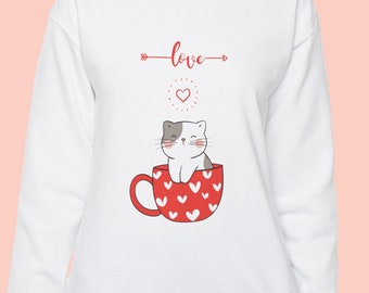 Valentine's Day Sweatshirt, Cat Lover Sweatshirt, Funny Cat Sweatshirt, Cute Cat Sweatshirt, Gift For Cat Owner, Cat Mom Sweatshirt