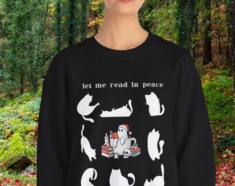 Librarian Ghost Shirt, Cat Lover Shirt, Black Cat Ghost Book Sweatshirt, Spooky Season Gift for Girlfriend, Retro Halloween Fall Sweater
