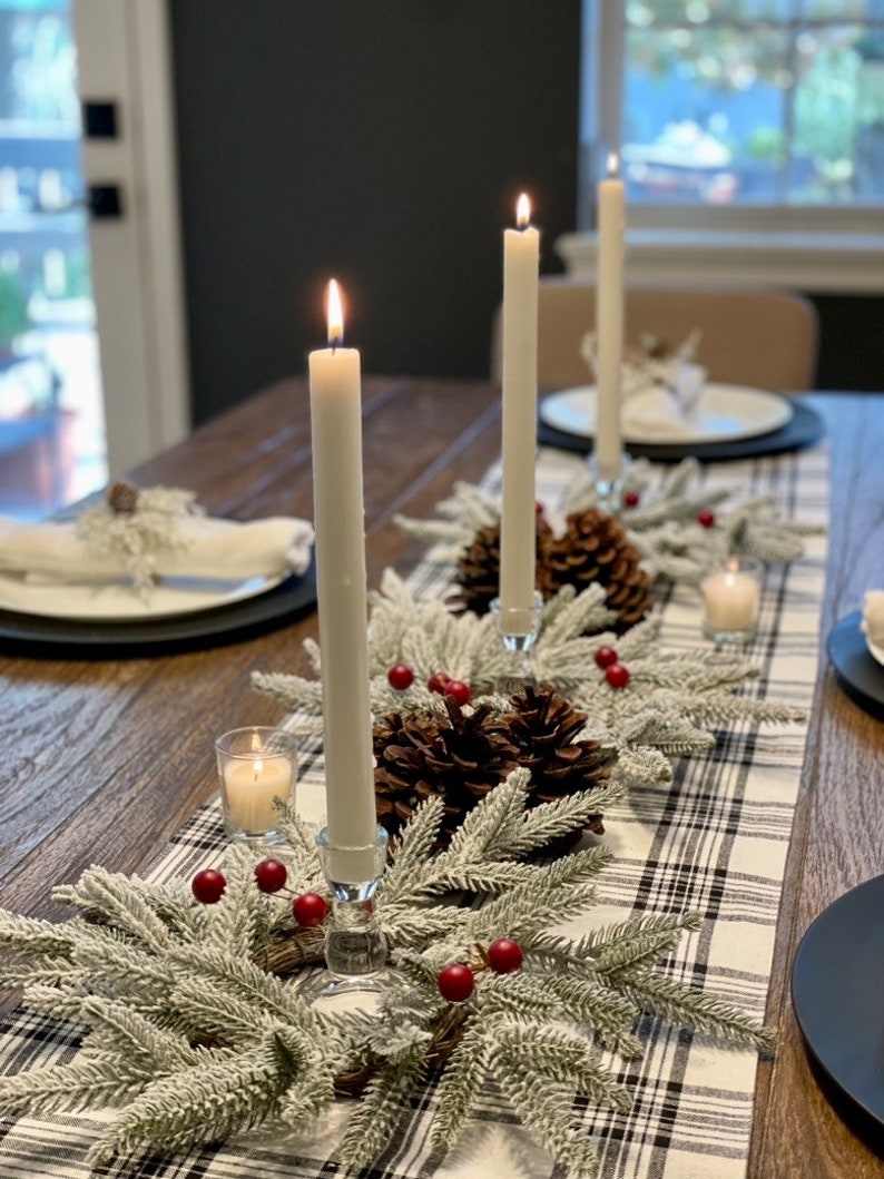 25 Piece Winter Tablescape Kit W/flocked Pine Wreaths - Etsy