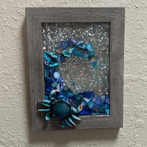 Resin Art Kit with Crushed Glass, turquoise shells, and a Crab