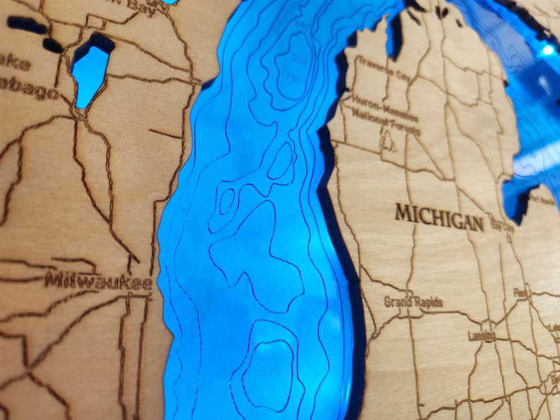 State Map With Inlay Wood LED Great Lakes Map - Etsy