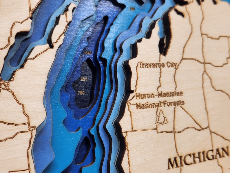 Great Lakes Wood Map • 3D Lake Michigan Wall Art • Layered Topographic
