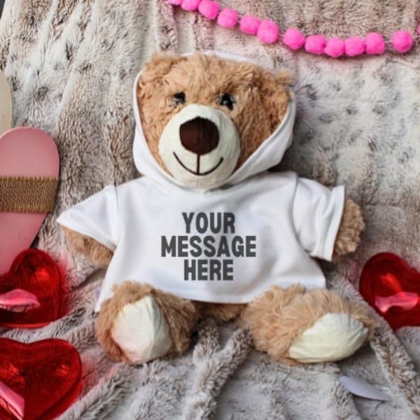 Custom Valentine's Day Teddy Bear Gift | Be My Valentine | Stuffed Animal with Hoodie or Shirt, Personalized Gifts | Your Message (14in)