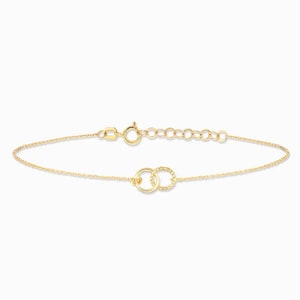 14k Certified Solid Gold Interlocking Rings Bracelet - Intertwined Circles Bracelet - Interlinked Rings Bracelet-Minimal Unique Gift for Her