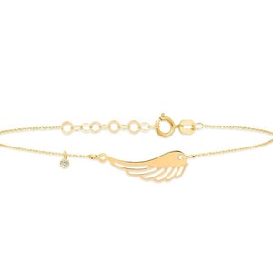 14k Diamond Angel Wing Bracelet: Dainty Cable Chain, Guardian Jewelry