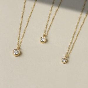 0.15 Ct Diamond Solitaire Necklace- 14k Solid Gold Solitaire Necklace with Genuine Diamond - Diamond Bezel Set - Jewelry Gift for Her