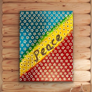 Peace Art Print: Floral Rasta Colors Canvas