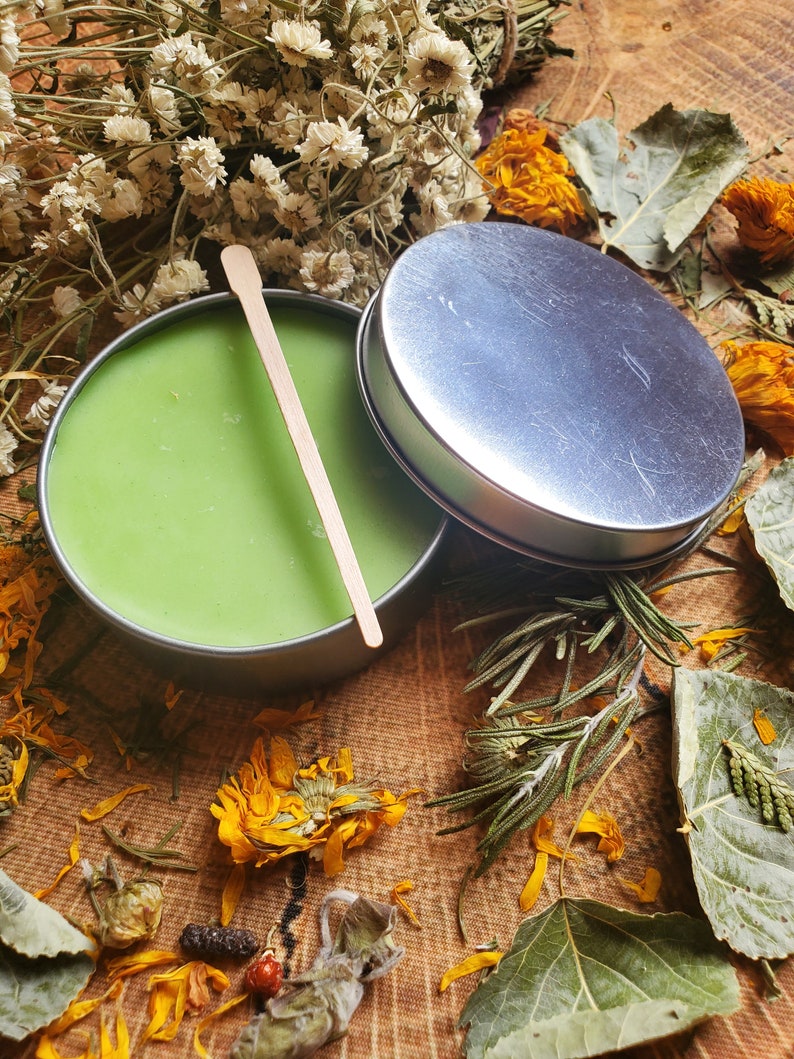 Baume à la menthe Ecualyptus, entièrement naturel fait à la main, apaisant, anti-anxiété, pommade verte apaisante, cire d'abeille, remède relaxant pour dormir, à base de plantes image 2