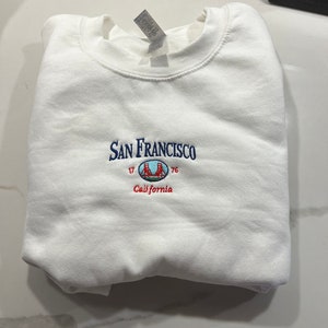San Francisco California Custom Embroidered Crewneck In White