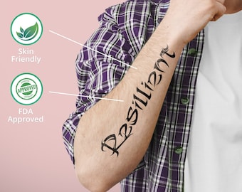 Custom Temporary Tattoo with Waterproof Ink - Personalized your Temporary Tattoo with Custom Names and Quotes or any Words