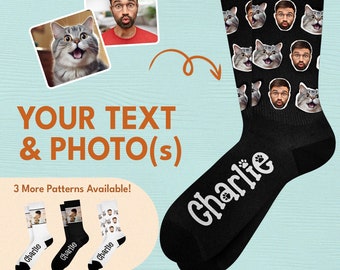 Aangepaste gezichtssokken van foto - gepersonaliseerde kattenhondensokken met gezicht - grappige herenfotosokken - zet elk schattig gezicht op bruidegomsokken