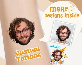 Individuelles temporäres Tattoo für alle Party mit Gesicht - Bachelorette Tattoo Aufkleber mit Foto Wasserdicht Bräutigam Tattoo Bachelor Face Tattoo