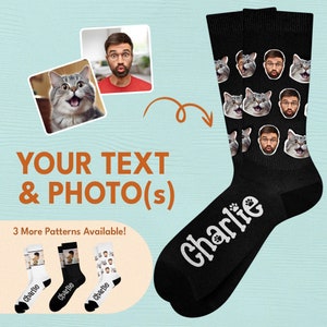 Custom Face Socks from Photo - Personalized Cat Dog Socks with Face - Funny Mens Picture Socks - Put Any Cute Face on Groom Socks