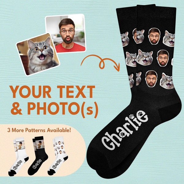 Benutzerdefinierte Gesichtssocken vom Foto – personalisierte Katzen-Hunde-Socken mit Gesicht – lustige Herren-Bildersocken – setzen Sie jedes süße Gesicht auf Bräutigamsocken