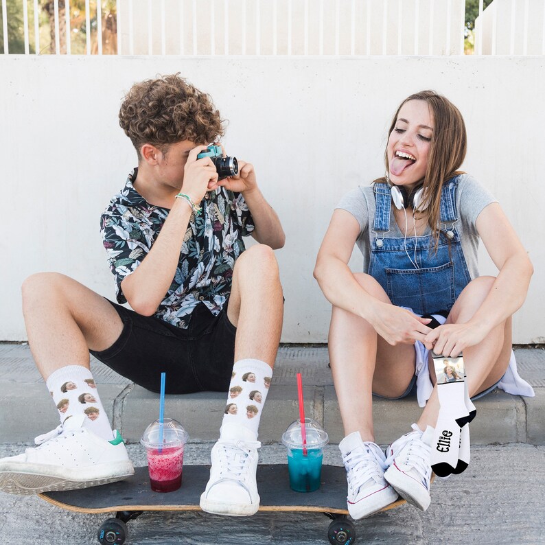 Benutzerdefinierte Gesichtssocken vom Foto personalisierte Katzen-Hunde-Socken mit Gesicht lustige Herren-Bildersocken setzen Sie jedes süße Gesicht auf Bräutigamsocken Bild 5