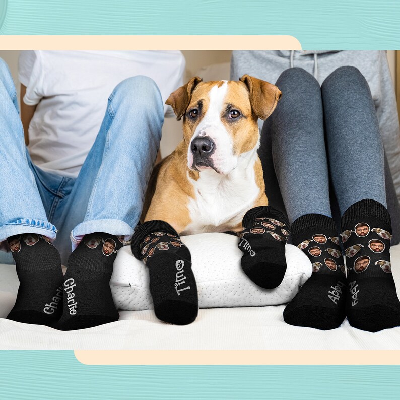 Benutzerdefinierte Gesichtssocken vom Foto personalisierte Katzen-Hunde-Socken mit Gesicht lustige Herren-Bildersocken setzen Sie jedes süße Gesicht auf Bräutigamsocken Bild 9
