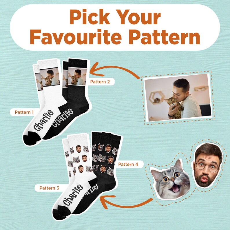 Calcetines faciales personalizados de la foto Calcetines personalizados para perros y gatos con cara Calcetines divertidos con imagen para hombre Pon cualquier cara linda en los calcetines del novio imagen 3
