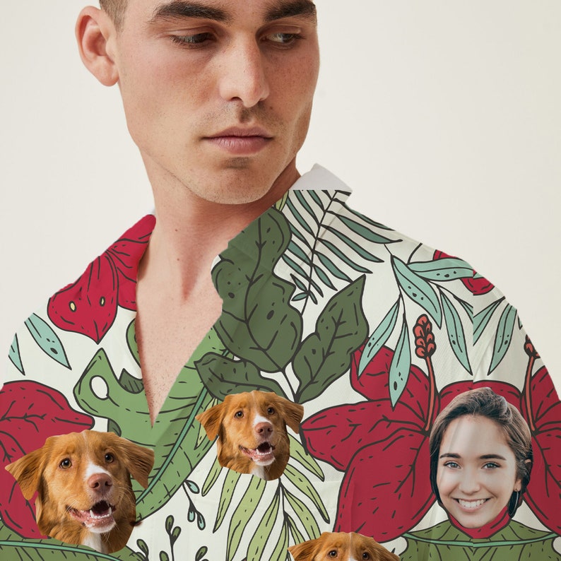 Custom Hawaiian Shirt with Face, Bachelor Party Hawaiian Dog Shirt, Custom Face Shirt Summer Gift image 2