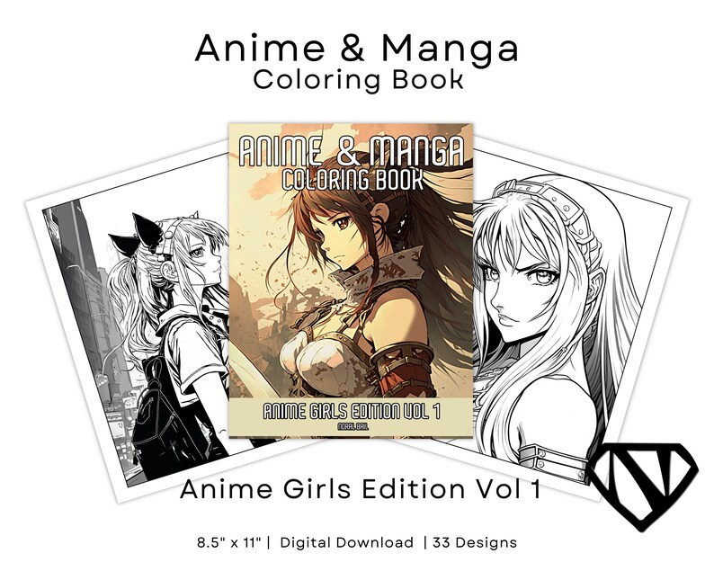 Anime & Manga Coloring Book: Anime Girls Edition Vol 1 Grayscale Coloring Book, Printable PDF