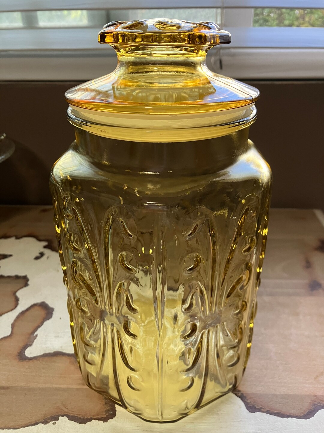 Vintage Federal Glass LE Smith Amber Yellow Glass Canister Jar