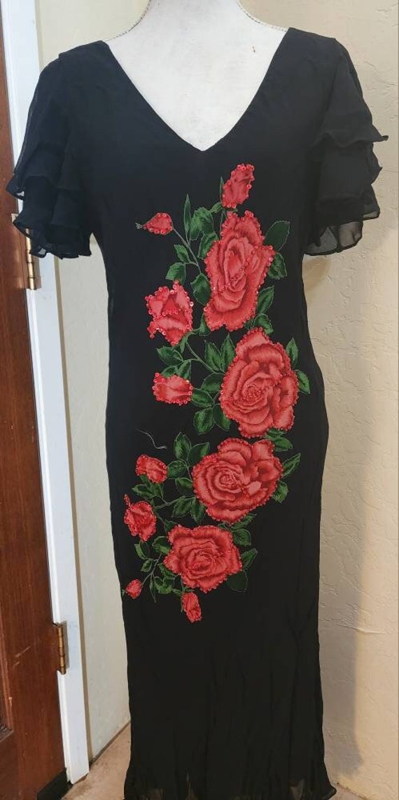 Vintage 1980s Black chiffon rayon dress, Raiment F