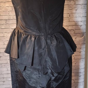 1960s Vintage Black Taffeta Peplum Cocktail Dress, Retro Formal Dress, Strapless Little Black Dress image 2