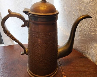 Vintage Brass Coffee Pot,Antique Ewer/ Pitcher, Circa 1920-30's, Moroccan Brass & Copper Pot, Middle Eastern Design, Hand Embossed