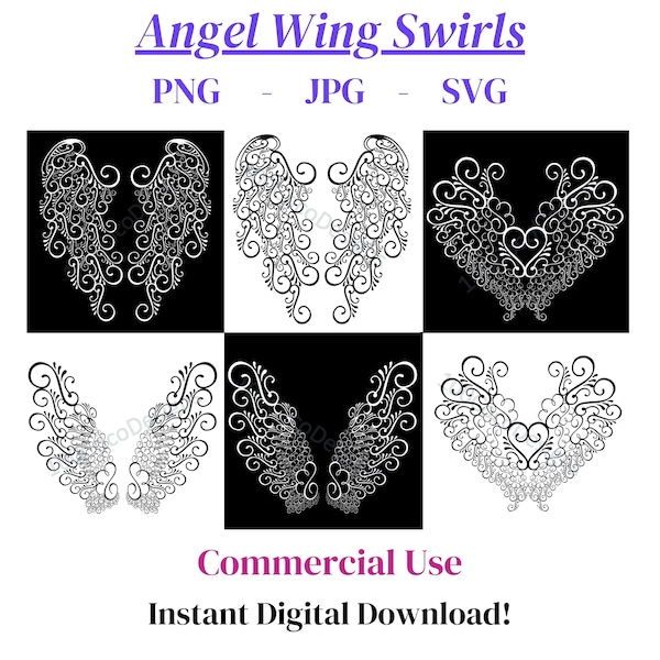 Angel Wings svg/Butterfly Wings/Fairy Wings/Filigree svg/PNG/JPG/SVG/Commercial Use/Swirl svg/Angel Wings png/Angel Wings/Angel Wing svg